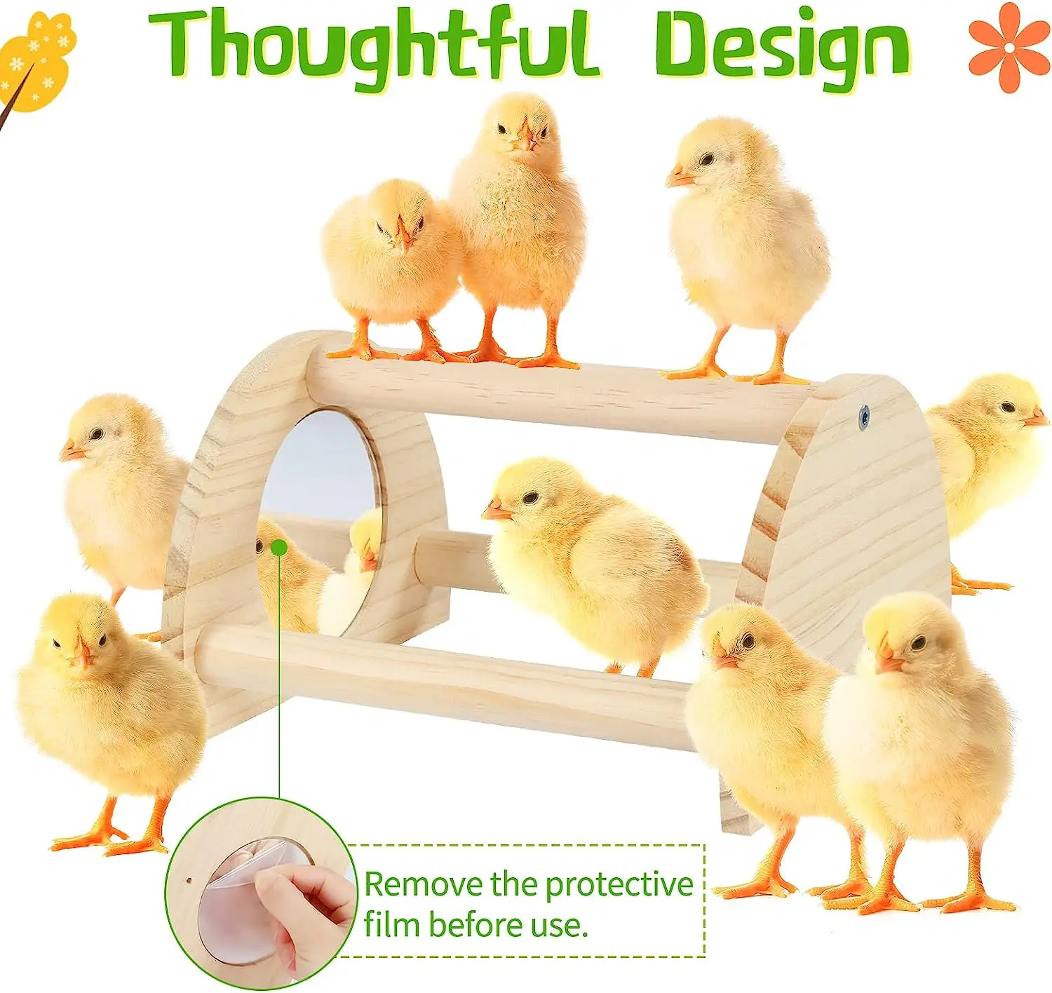 Pine with mirror chicken habitat Chicken jungle gym chicken toys are suitable for parrot, hen training roosting toys