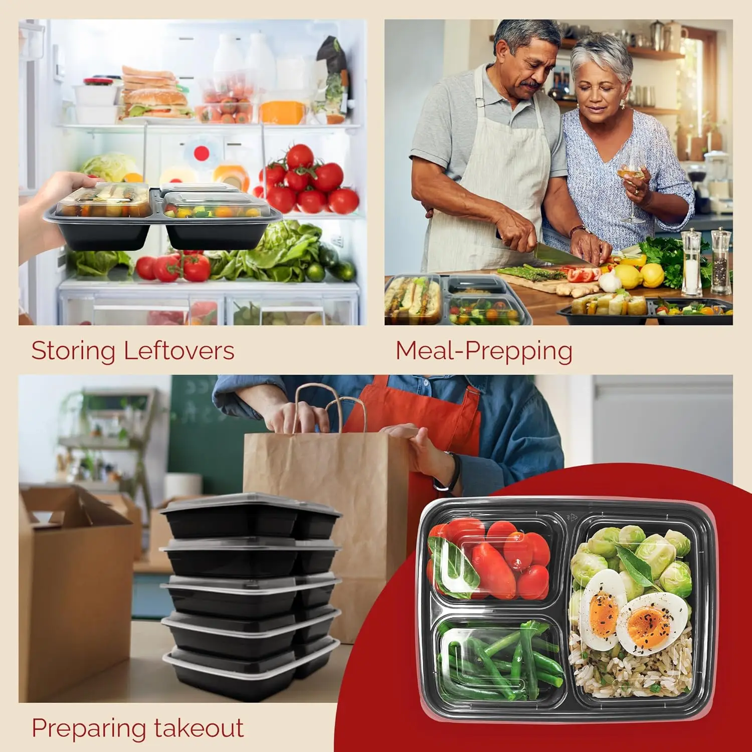 4-compartment 1100ml square plastic food container leakproof microwave safe meal prep with lid clear plastic food containers