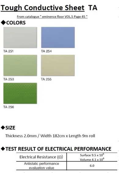 Anti static Japanese accessories high quality hospital flooring pvc vinyl