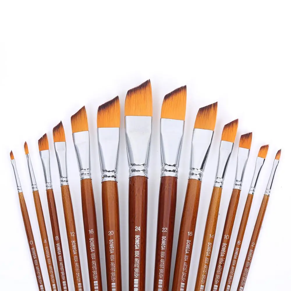 Wholesale Nylon Hair Wood Handle Painting Brush Round Flat Tip Artist Paint Brushes