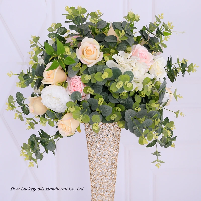 LG20180109-2 Factory Hot Sale Tall Gold Silver Galvanized Metal Vase with Crystal for Wedding Decoration