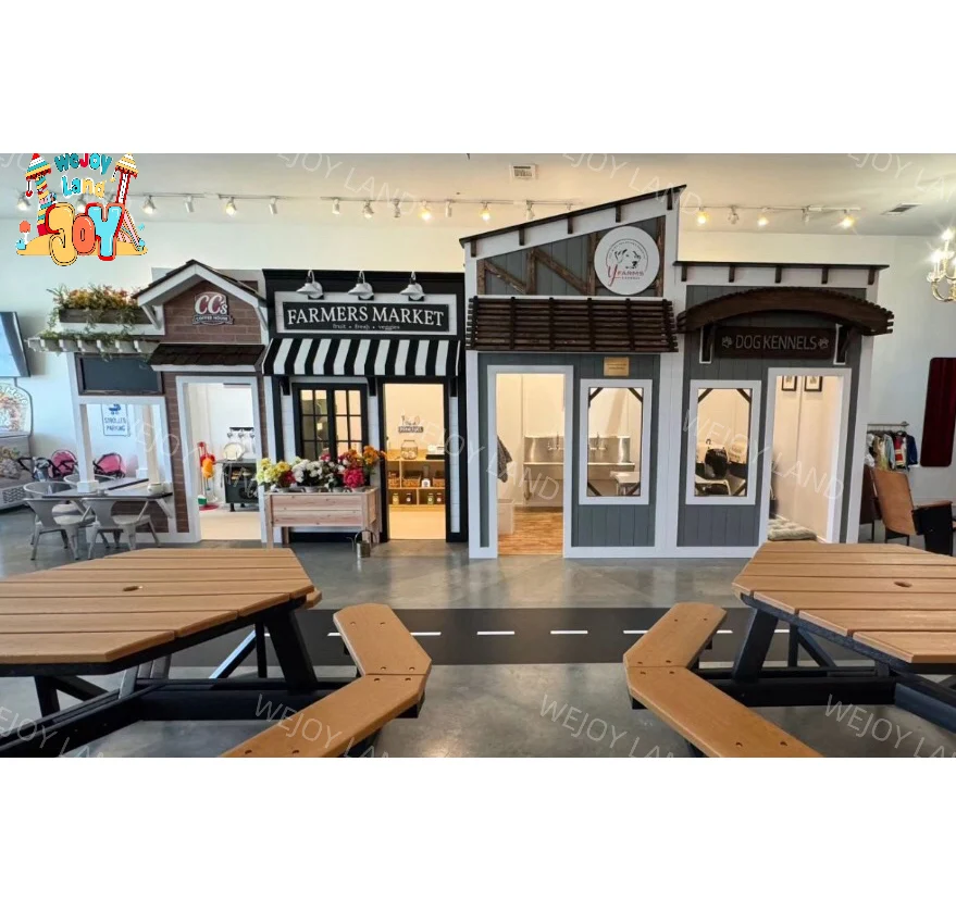 Commercial Happy Zone Kids Role Play House Indoor Playground Equipment Tiny Town Wooden Pretend