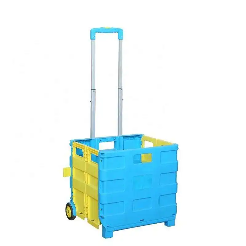 China Factory Hot Selling Pack And Roll Collapsible Portable Reusable Luggage Cart Fold-out Plastic Supermarket Trolley