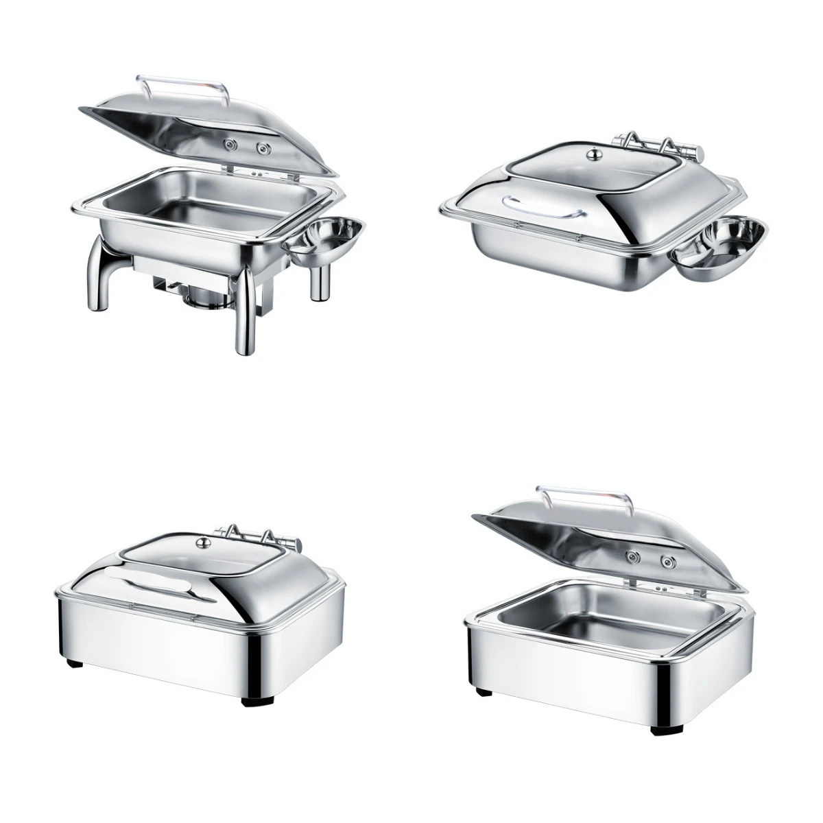 Commercial Catering Kitchenware Square Visible Hydraulic Glass Cover Chafing Dishes Buffet Display Warmer
