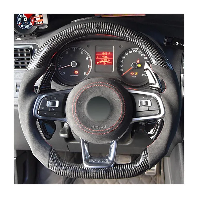 R-Line Half Perforated Leather Forged Carbon Fibre?Steering?Wheel?for?VW Volkswagen Polo Golf 4 5 6 7 Jetta Tiguan Passat B7 B8