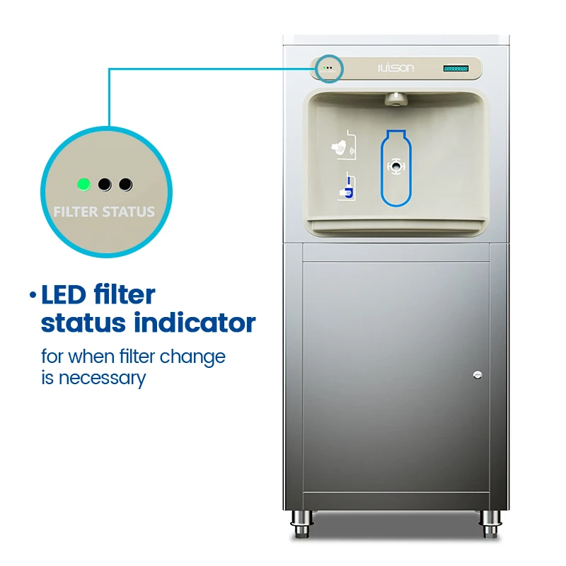 Commercial Large Capacity Stainless Steel Free Standing Water Bottle Filling Station RO Filter Water Cooler Dispenser
