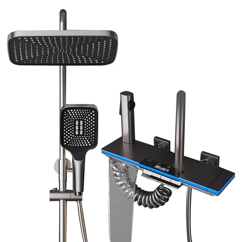 Newest design Wall-Mounted Atmosphere Light Bathroom Brass Bathtub Rain Shower Faucet Luxury LED Digital Shower Set