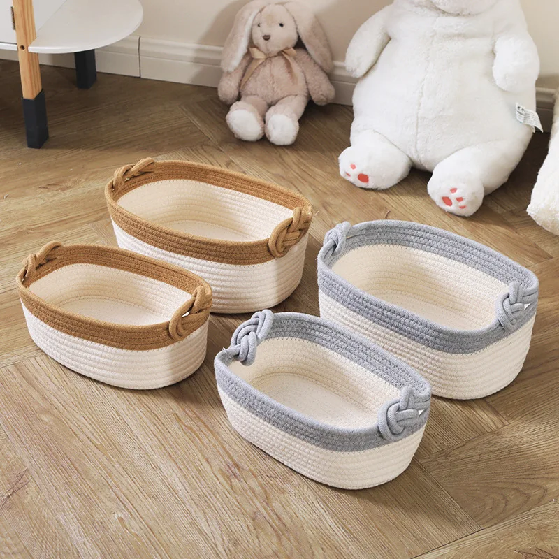 New Cotton Rope Woven Basket Shelf Gift Storage Box Organizing Linen Closet Organizers with Handles