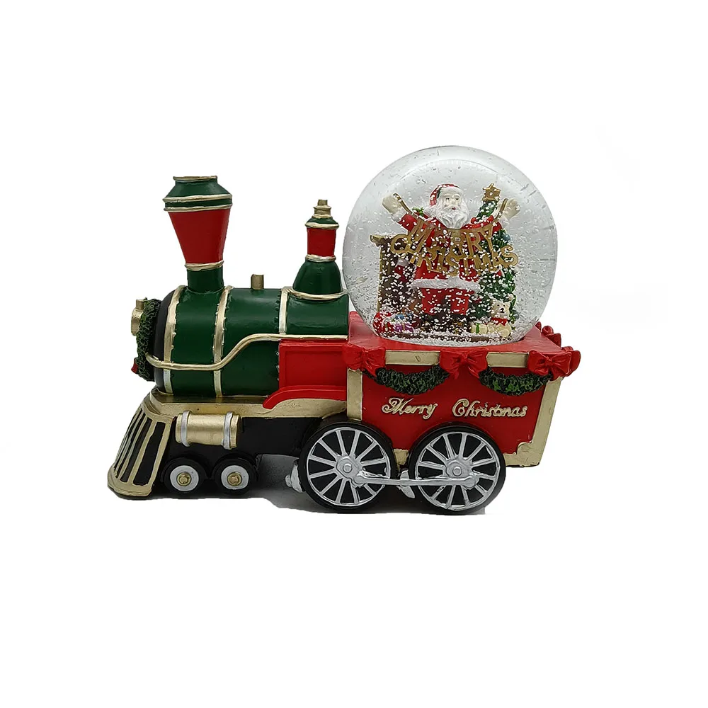 
2021 OEM Wholesale New Arrival 100mm Santa Claus Snow Globe with Resin Train Base For Christmas Gifts 