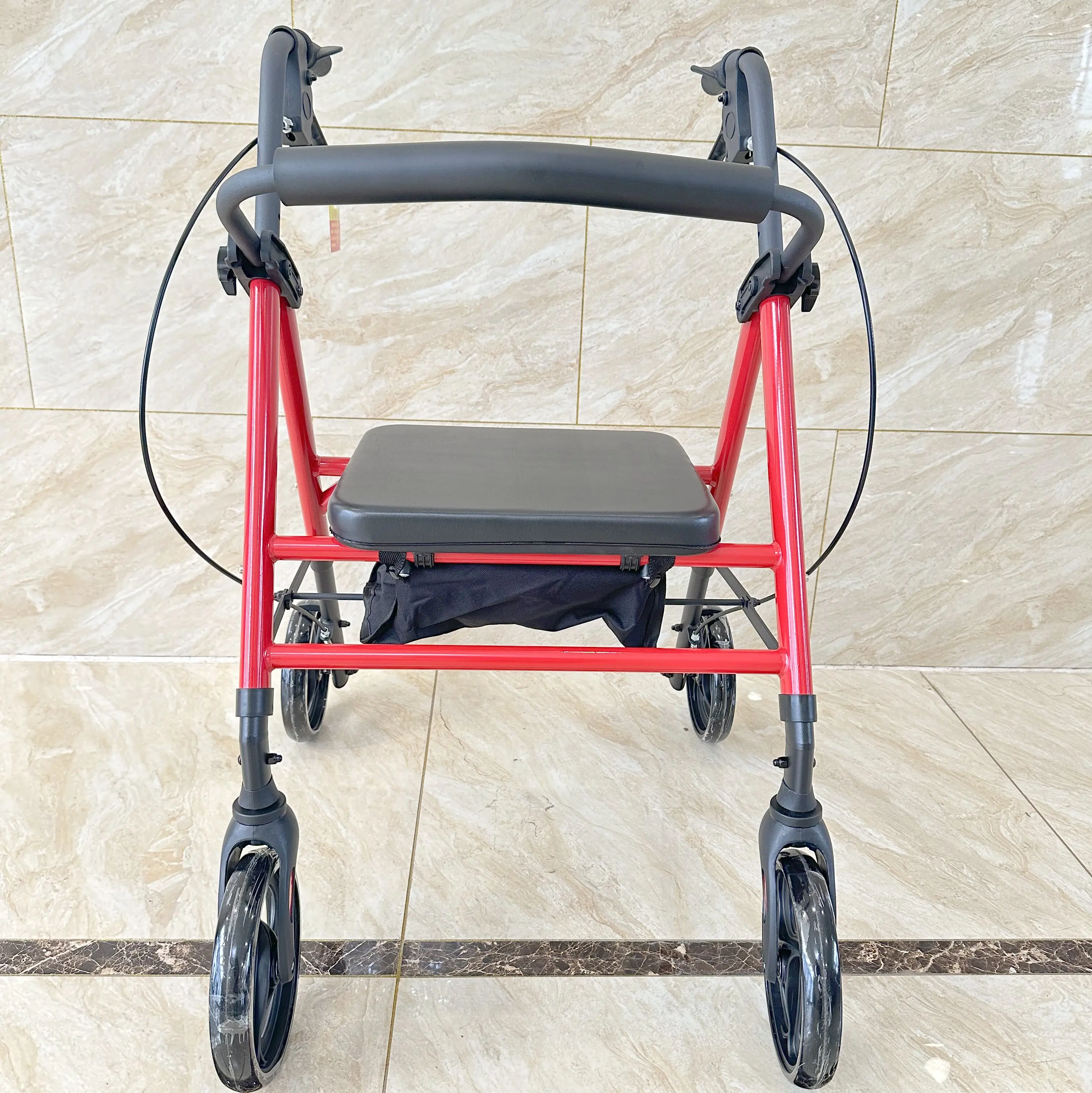 Senior Foldable Wheeled Walker with Integrated Shopping Cart Rehabilitation Therapy Supplies