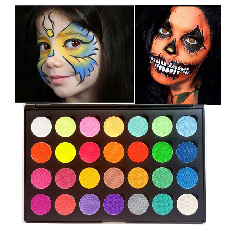Hot Sale 28 Colors Professional Face Painting Water Activated Eyeshadow Eyeliner Paint Palette