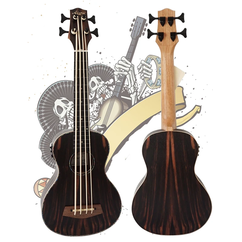 Aiersi brand Java Ebony music instrument 30 inch ukulele u bass electric guitar with gig bag