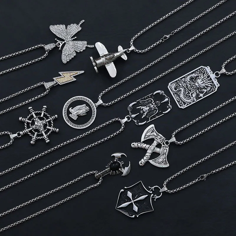 Оптовая продажа популярные модные ювелирные изделия мужские серебряные хип-хоп панк ретро крест из титана нержавеющей стали кулон ожерелье для мужчин