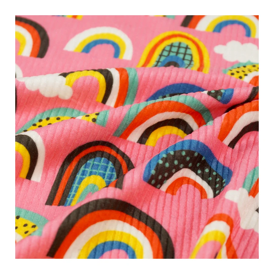 Hot Sale Customized Pattern Knit Ribbed Printed Velour Style Rib Velvet Fabric