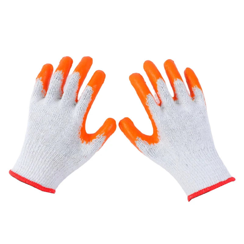 Wholesale Low Price 10 Cotton Knit Cut Pure Orange Latex Coated Gloves