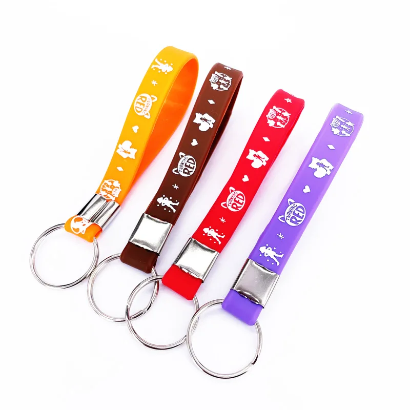 Custom 12mm Debossed/Embossed/Print Silicone Bracelet Keychain Basketball Rubber Bracelet Silicon Key Ring