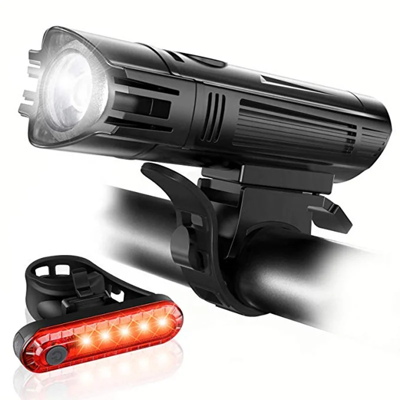 
New bicycle charging headlight warning light USB charging headlight taillight set highlights mountain bike lights 