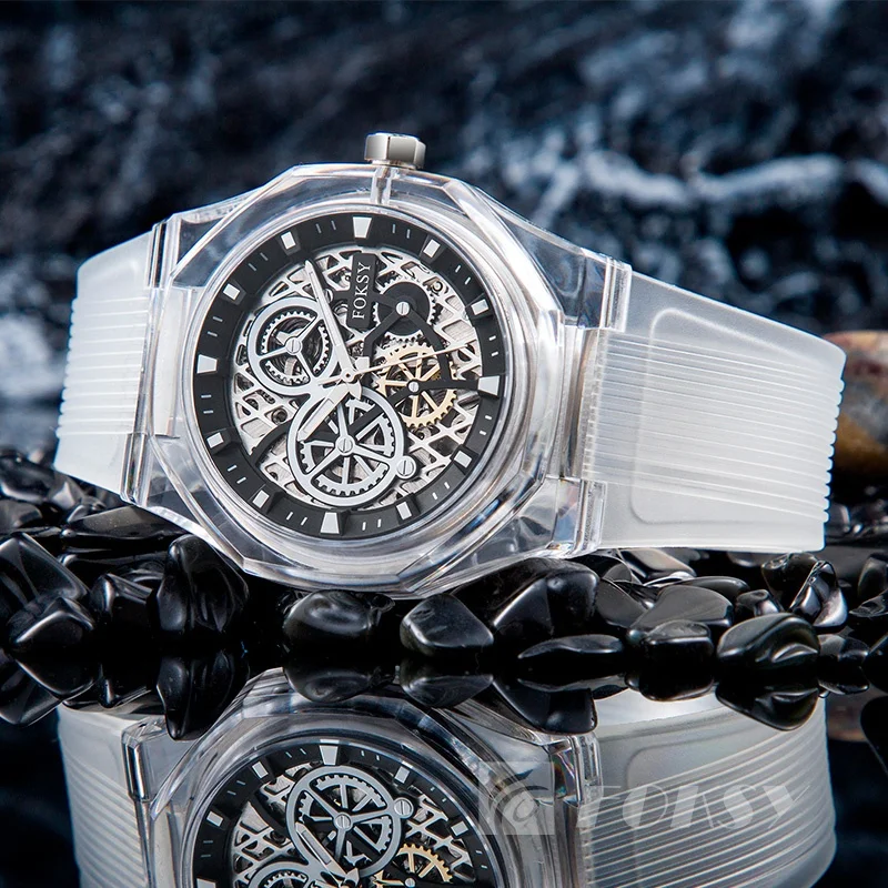 Оптовая продажа пластиковые часы Montre Homme мужские прозрачные классические роскошные индивидуальные наручные со скелетом автоматические