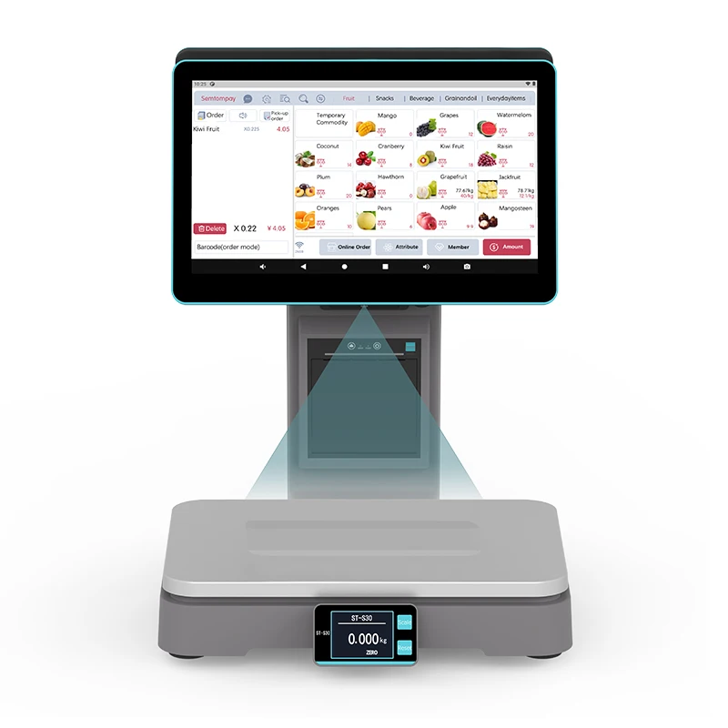 15.6 inch dual screen all in one pos scale weighing scale for retail shop, fruit shop with 58/80mm thermal printer and AI camer