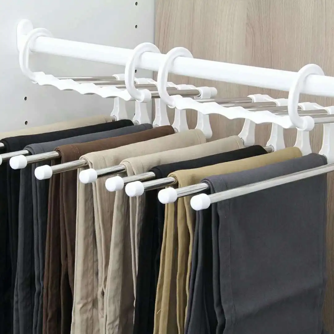 5 in 1 Pant Rack Multifunction Shelves Stainless Steel Multi-functional Wardrobe Magic Trouser Hanger Coat Storage Organization