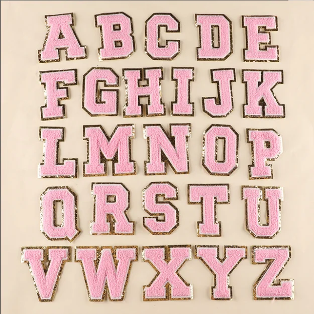 Low MOQ Stock 26 Alphabets A-Z 8CM Monogram Embroidery Patches Cloth Fabric Iron On Chenille Letter Patches