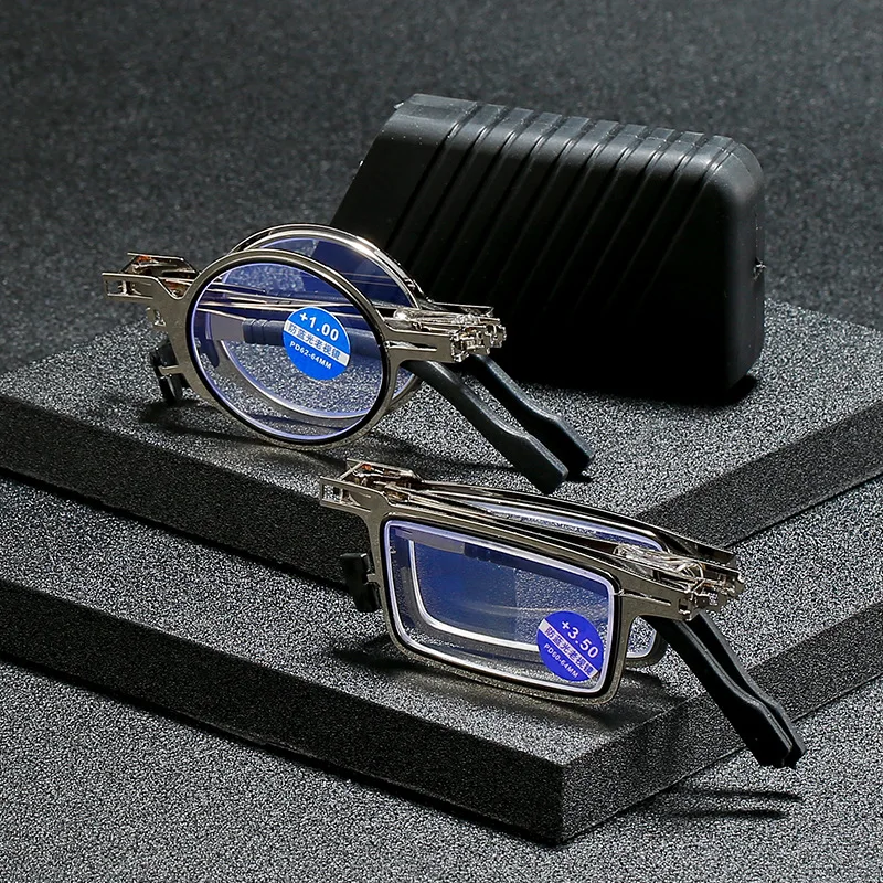 Fashion Unisex Portable Metal Presbyopia Eyeglasses Anti Blue Light Folding Reading Glasses With Case