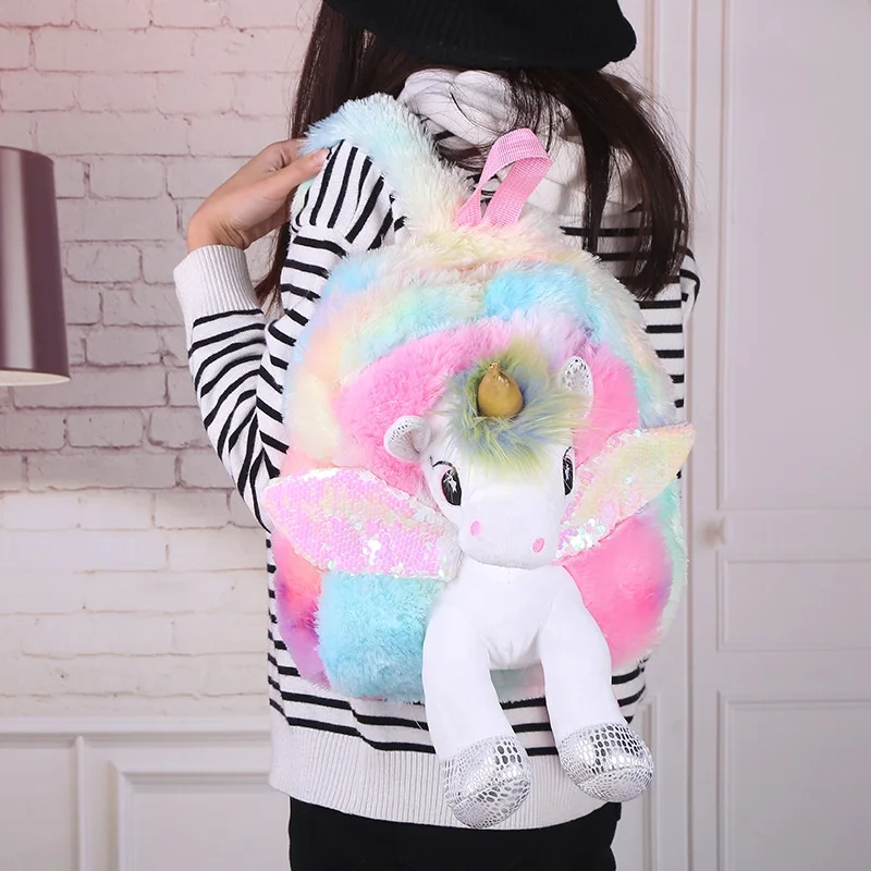 unicorn animal plush backpack hot sale new children plush backpack cartoon bags kids custom plush backpack