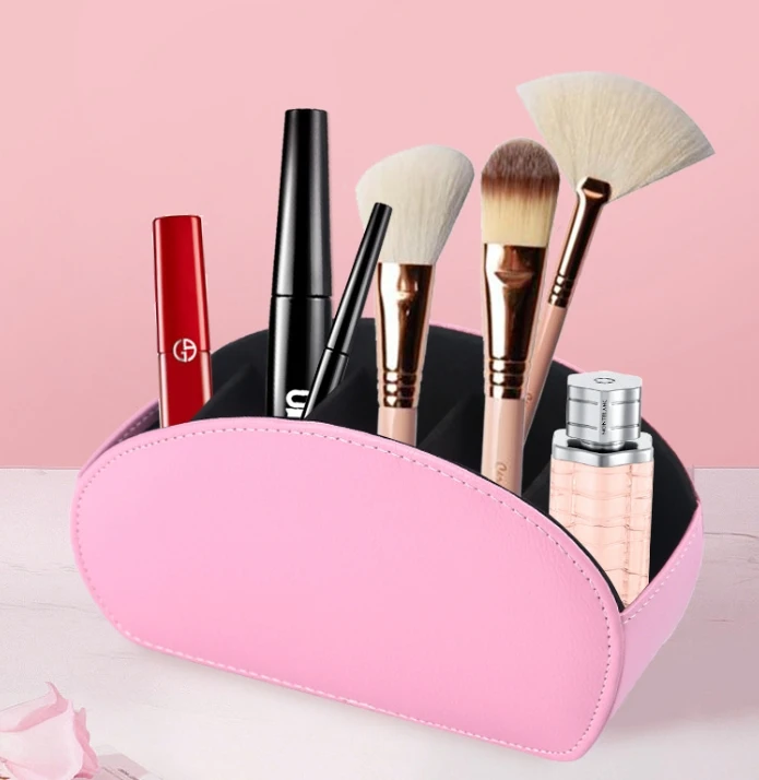 LG8175 PU Leather Remote Control Holders Organizer Box with 5 Compartment Multi-functional Office Desk Storage Caddy