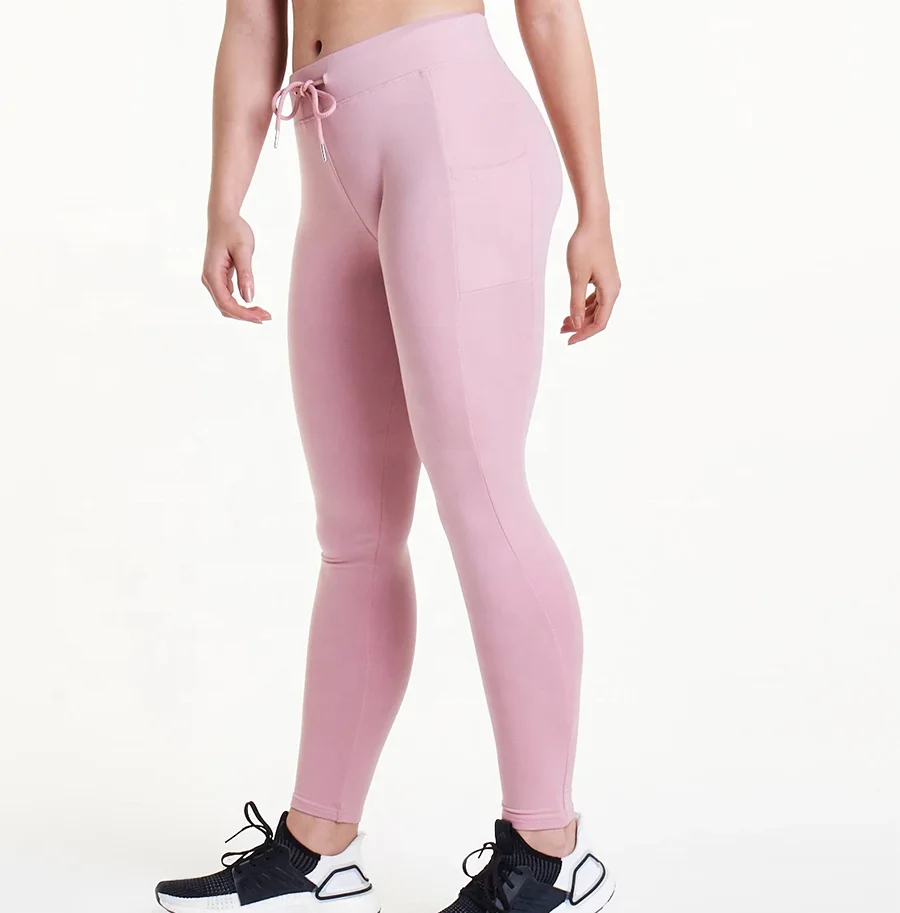 Wholesale Custom Womens Athletic High Waisted Spandex Drawstring Gym Leggings With Pocket