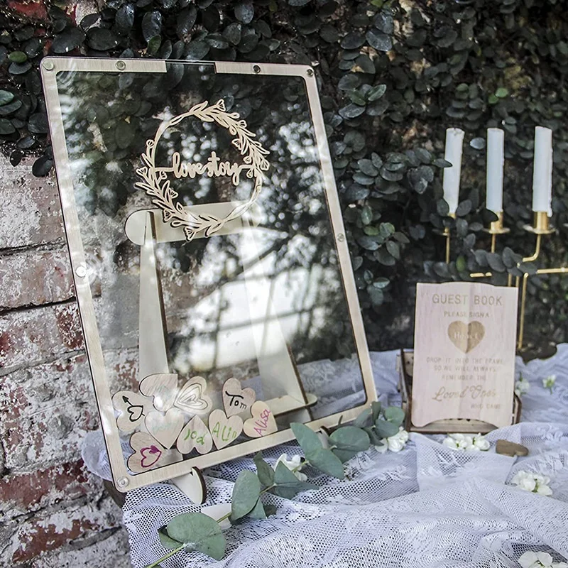 Amazon Popular Gift Wedding Supplies Acrylic Wedding Guest Book Heart Shape with Stand