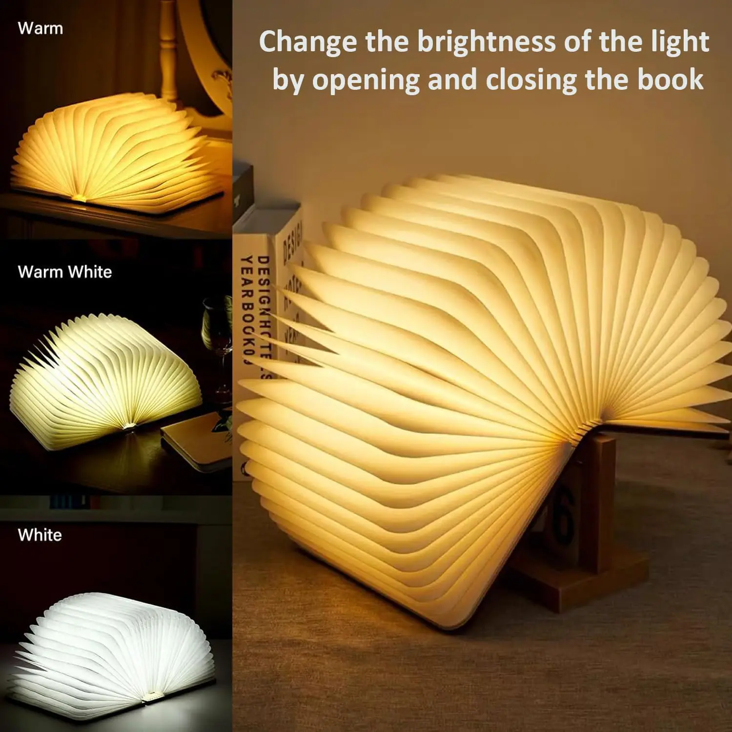 USB Rechargeable Led Night Light 3D Fold Book Lamp Light Up Your World for Kid Baby Birthday Gift 3 Dimmable Lumio Book Lamp