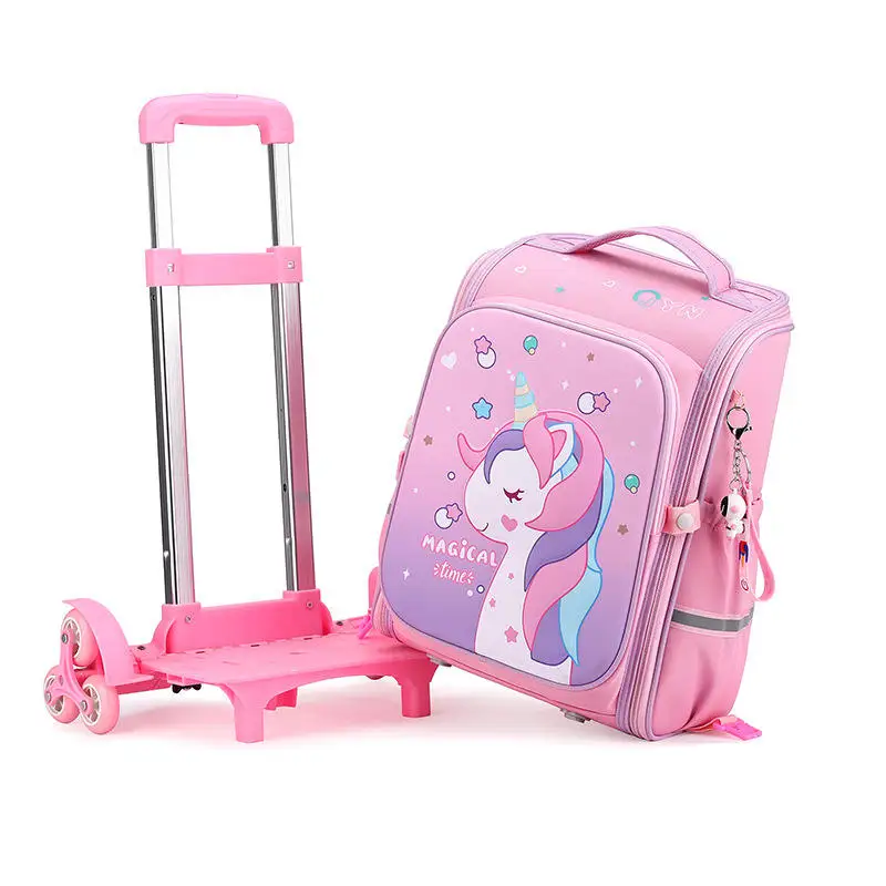 Wholesale Prices Customize Cute Cartoon Unicorn Primary Student Girl Boys Children Trolley Backpack Kids School Bag