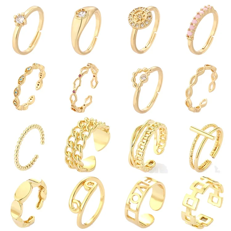 High Quality Simple Women Jewelry 14K Gold Plated Adjustable Finger Ring for Women