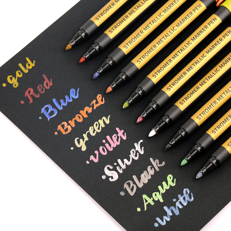 Stromer Oem Manufacturer Custom Logo 10 Colors Metallic Paint Color Pen Metallic Marker Pens Set