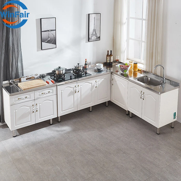 WinFair Cheap Solid Wood Stainless Steel Fitted Small Built In Wooden Modular Pantry Design Cabinets  Set Cupboards For Kitchen