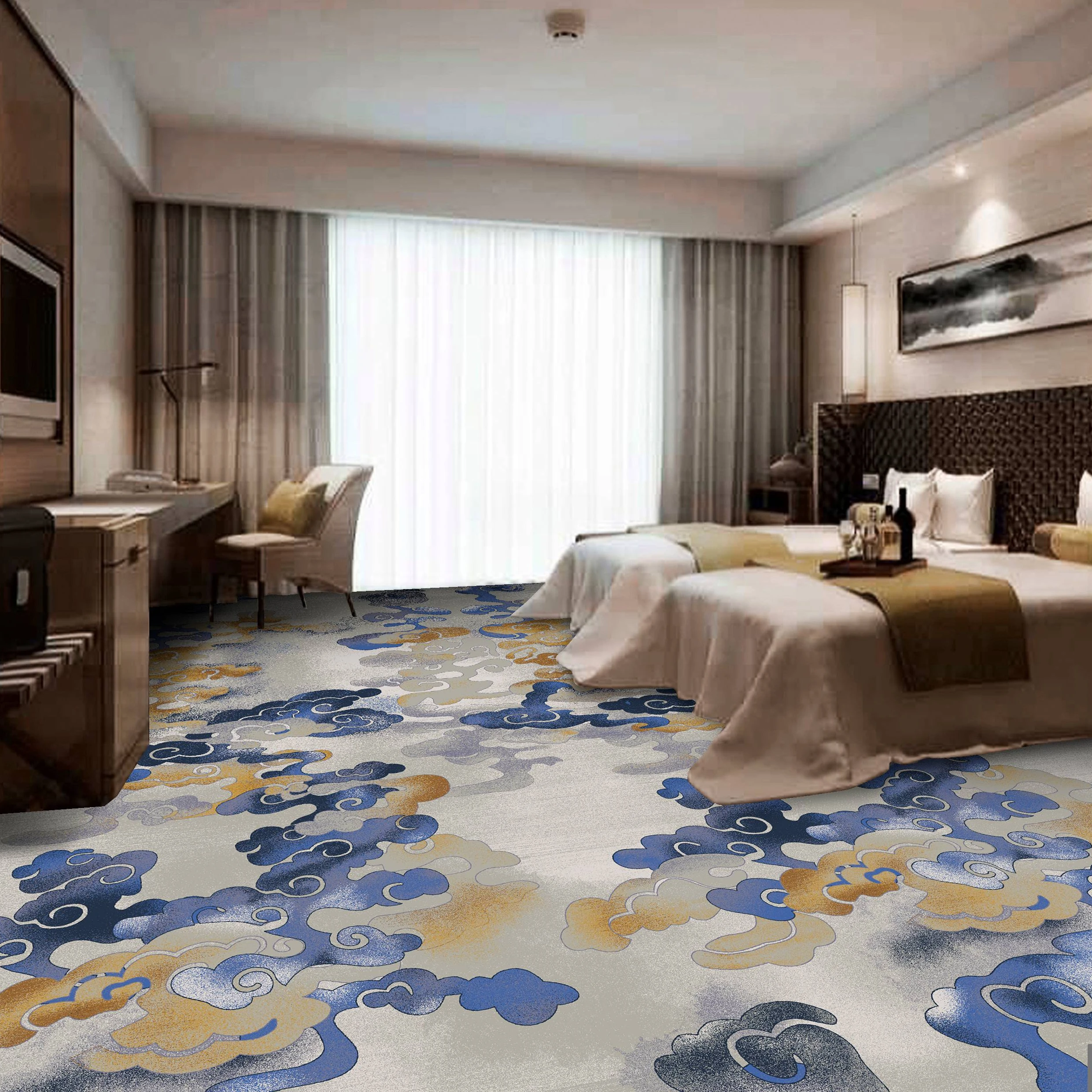 Floor Hotel Carpets Soft and Comfortable Printing Restaurant Loop Pile Wall to Wall PP Carpet Floor