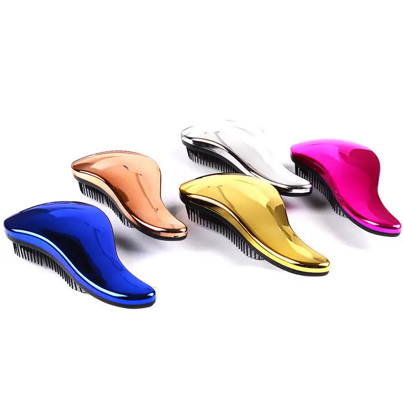 1pc Magic Anti-static Hair Brush Handle Plastic Electroplate Comb Shower Shampoo Massage Comb