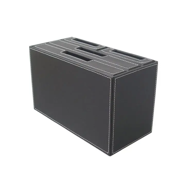 PU Leather Wooden Desk Organizer File Cabinet Office Supplies Desktop Storage Organizer Box with Drawer