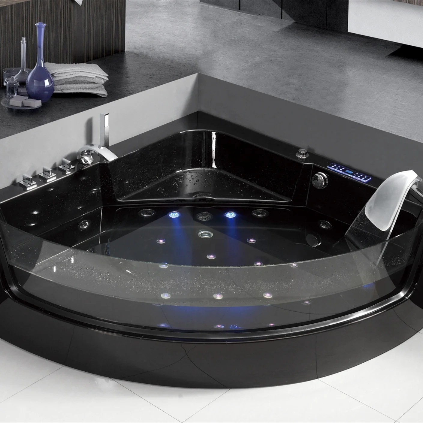 
New design hot sale luxury black glass big massage acrylic whirlpool bath tubs bathtubs for adult 