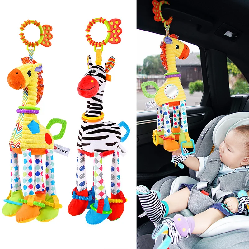 Soft Giraffe Zebra Animal Handbells Rattles Plush Infant Development Handle Toys WIth Teether Baby Toy For Newborn Gifts