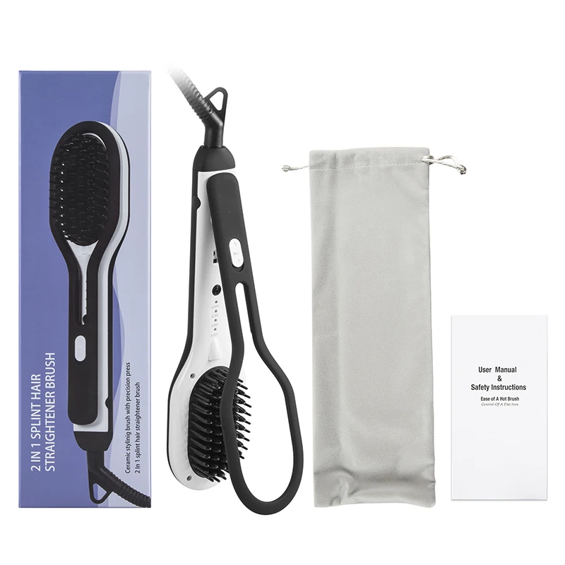 Wholesale Professional electric hair brush hair iron straightener Hot Comb with ion with clip 2 in 1