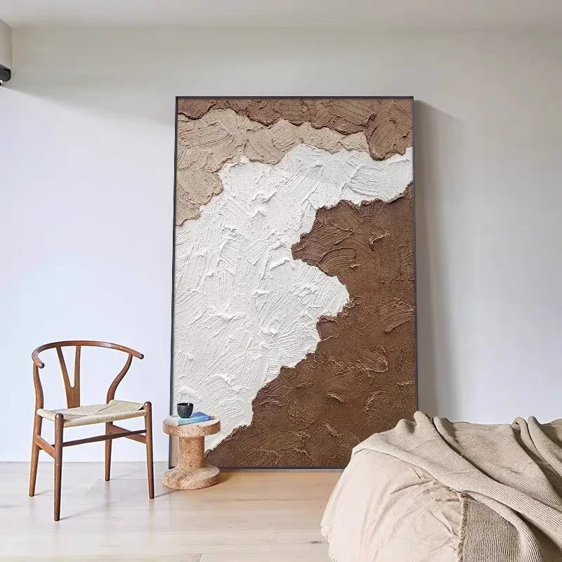 Three-dimension Sandstone Hand-painted Abstract Canvas Painting Wave Scenery Light Luxury Wall Hanging Decor painting with Frame
