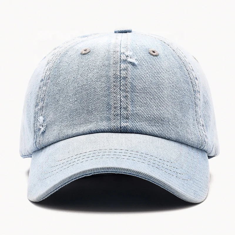 
D&Z dropshoping wholesale custom logo plain blank ripped vintage denim dad hats 