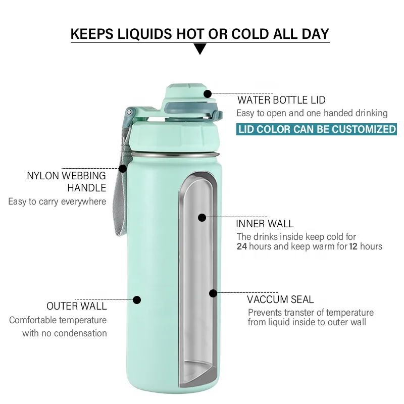 Everich New Outdoor Insulated Water Bottle Custom Lock Lid Water Bottle Cup Wholesale Stainless Steel sport Water Bottles Custom