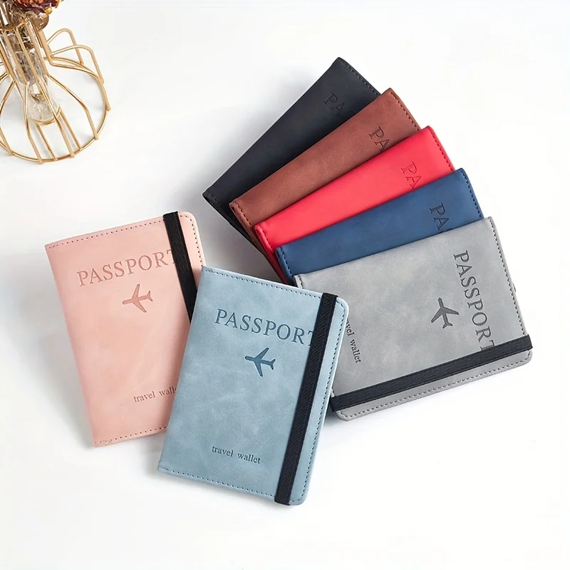 RFID Blocking Passport Holder with Leather Surface and Cute Card Holder with Multiple Card Slots Multifunctional Travel Wallet