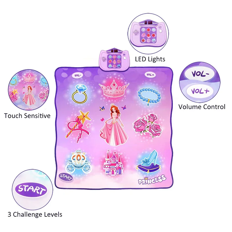 New Style Girl Toys Pink Princess Dance Pad Music Game Electronic Musical Play Mat Dance Mats Toys