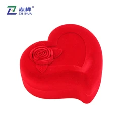 High Quality Velvet Jewelry Packaging Marriage Engagement Ring Case Heart Shape Red Flocking Bangle Box In Stock