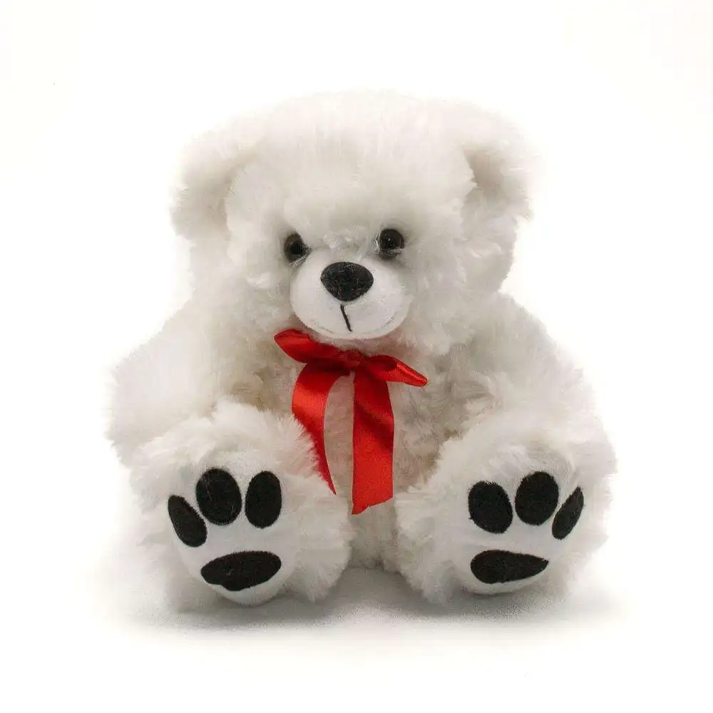 Sitting Teddy Bear With Embroidery Paw And Ribbon Super Soft Cuddle Stuffed Animal Plush Toy For Kids Gifts