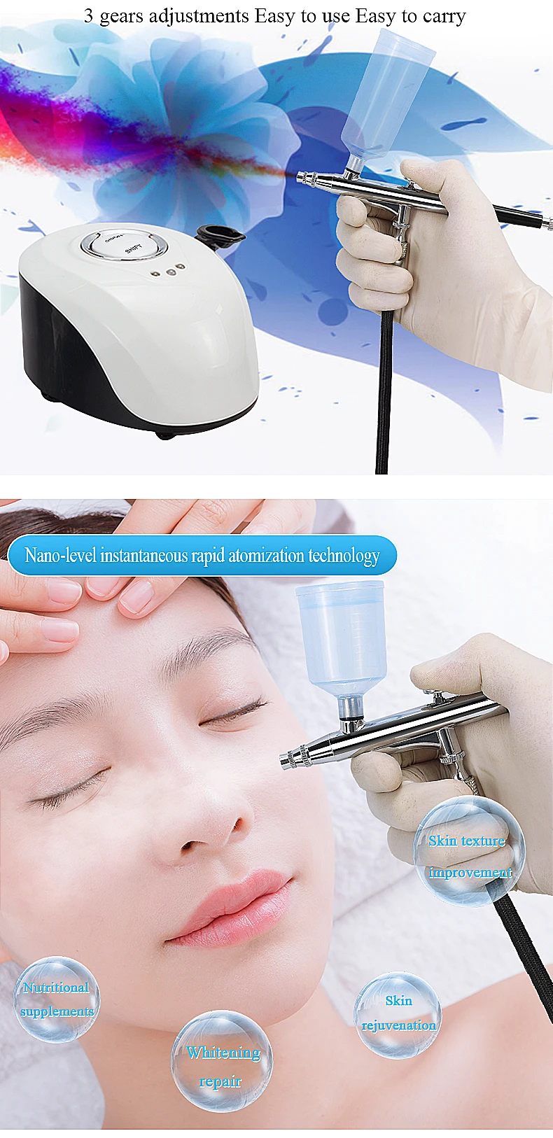 BS-103 Oxygen Jet Compressors Foundation Beauty Portable Mini Face Airbrush Makeup Machine Oxygen Cordless