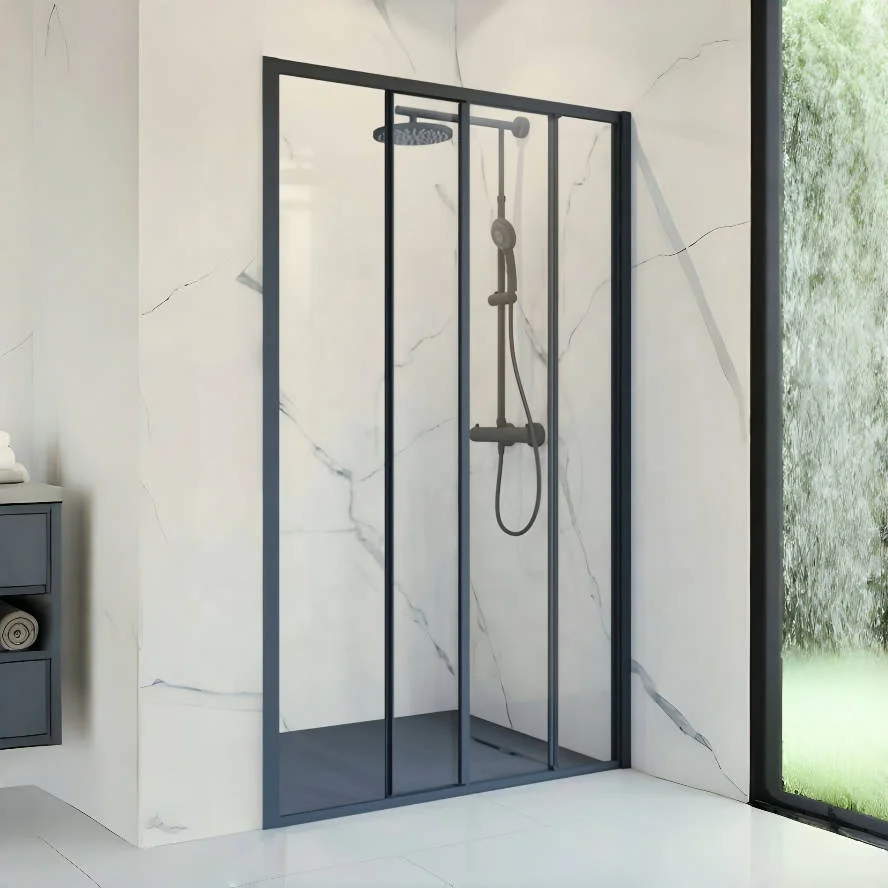 Oumeiga Customized 8/10mm Thick Tempered Glass Shower Doors for Hotels Framed Glass with Brushed Finish Custom Graphic Design